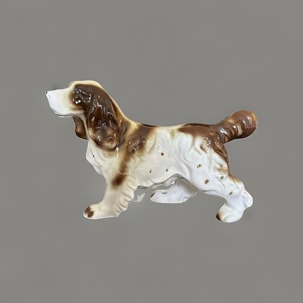Vintage Porcelain Cocker Spaniel Dog Figurine Brown White Japan Collectible 7” T